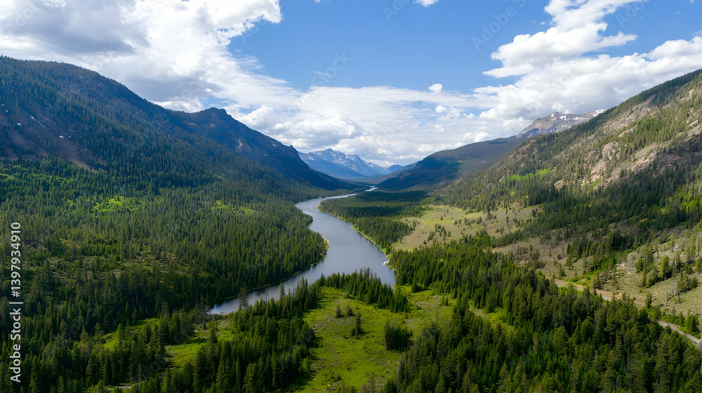 Obraz premium Aerial View Of Scenic Mountain Valley River