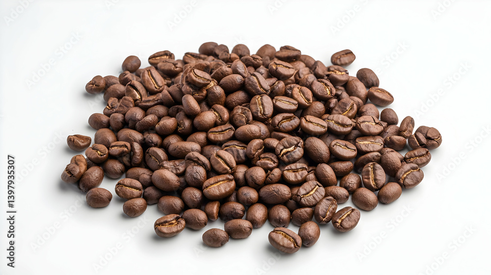 Fototapeta premium Pile Of Roasted Coffee Beans On White Background