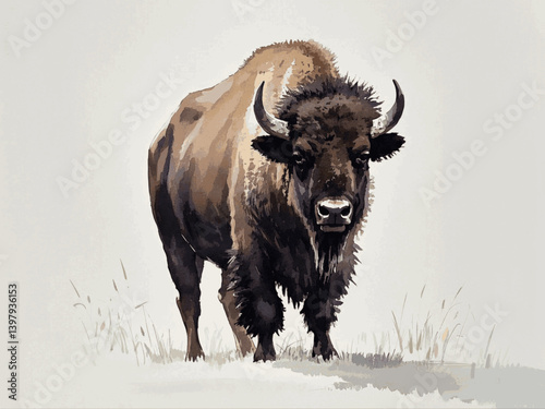 Earth tides bison isolated watercolor vector illustration svg 