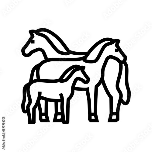 family horse breeding line icon vector illustration