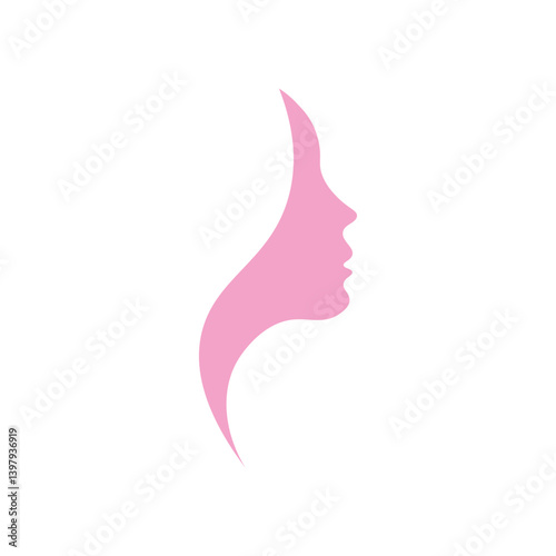 Elegant pink silhouette of a woman's face in profile, symbolizing beauty, skincare, and femininity ideal for wellness, cosmetics, or fashion branding.