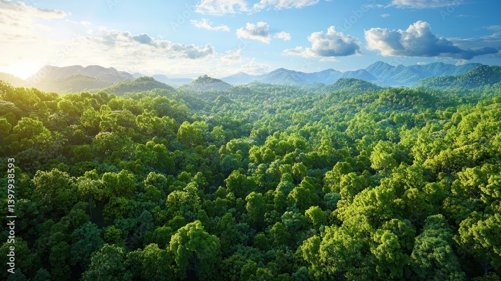 Obraz premium A vast forest being monitored for environmental impact, with a focus on biodiversity and conservation efforts.