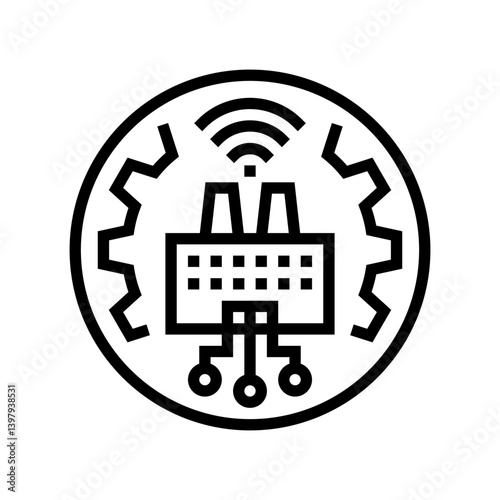 smart factory industry 5 line icon vector illustration