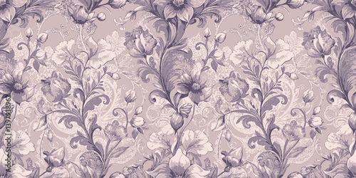 Elegant floral wallpaper design in soft lavender hues.