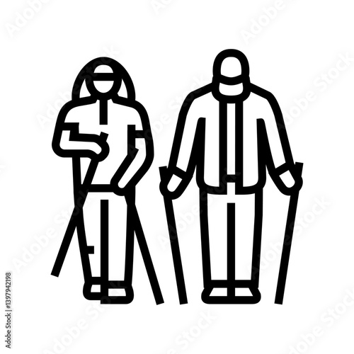 elderly couple nordic walking line icon vector illustration