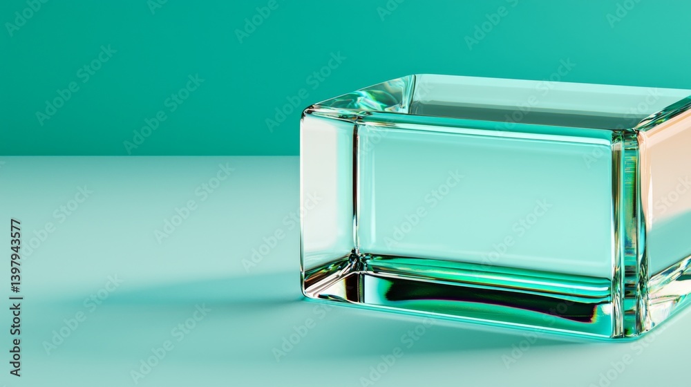 Clear glass block on a turquoise background, perfect for modern design