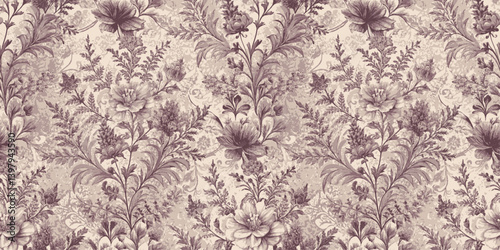 Elegant floral wallpaper design in muted tones, featuring intricate patterns.