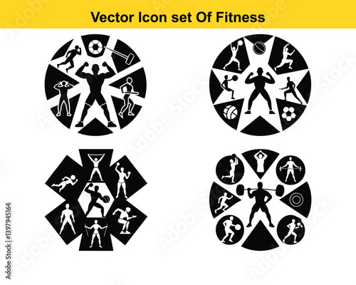Gym and fitness collection for Wellness. Group of active people doing fitness and gym activities isolated on white background