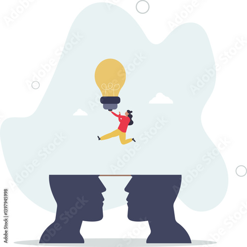 Knowledge transfer or idea sharing between employee or teamwork, skill training or work transition concept.flat character life .