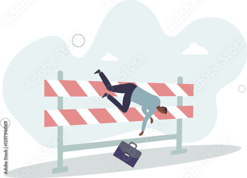 Business failure, mistake or cannot overcome difficulty or obstacle, problem or underperform employee concept.flat character life .