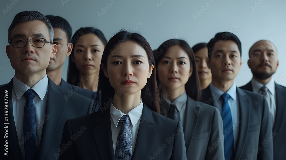 Determined Business Team: Diverse professionals in suits stand together. Determined Business Team: Diverse professionals in suits stand together.