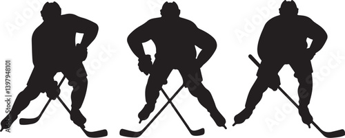 Ice Hockey Player with Stick and Puck Silhouette vector