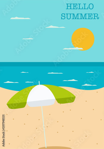 Vector flat illustration. Poster with sea and beach. Relaxation concept. Perfect for summer sales.