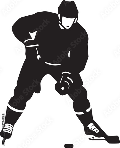  Ice Hockey Player with Stick and Puck Silhouette vector