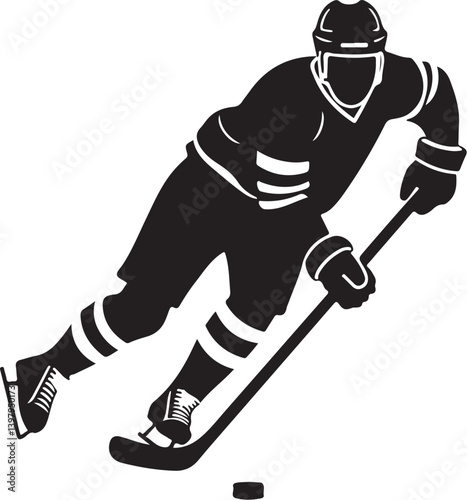  Ice Hockey Player with Stick and Puck Silhouette vector