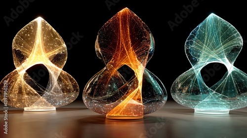 Magnetic Light Field Sculptures with Neon Plasma Streams and Geometric Force Lines in Abstract Digital Physics
