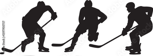  Ice Hockey Player with Stick and Puck Silhouette vector