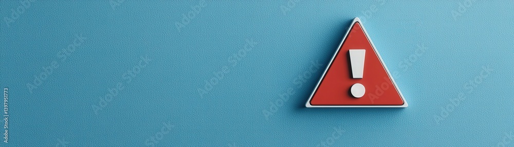 A warning sign featuring a red triangle with an exclamation mark, set against a textured light blue background. A warning sign featuring a red triangle with an exclamation mark, set against a textured light blue background.