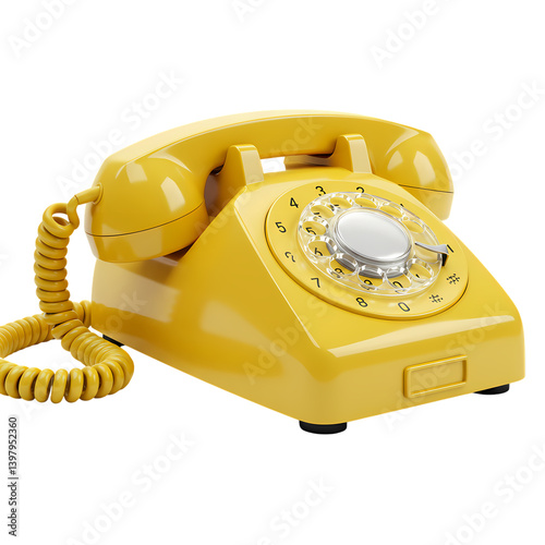 Yellow Rotary Phone Vintage Retro Telephone on transparent background