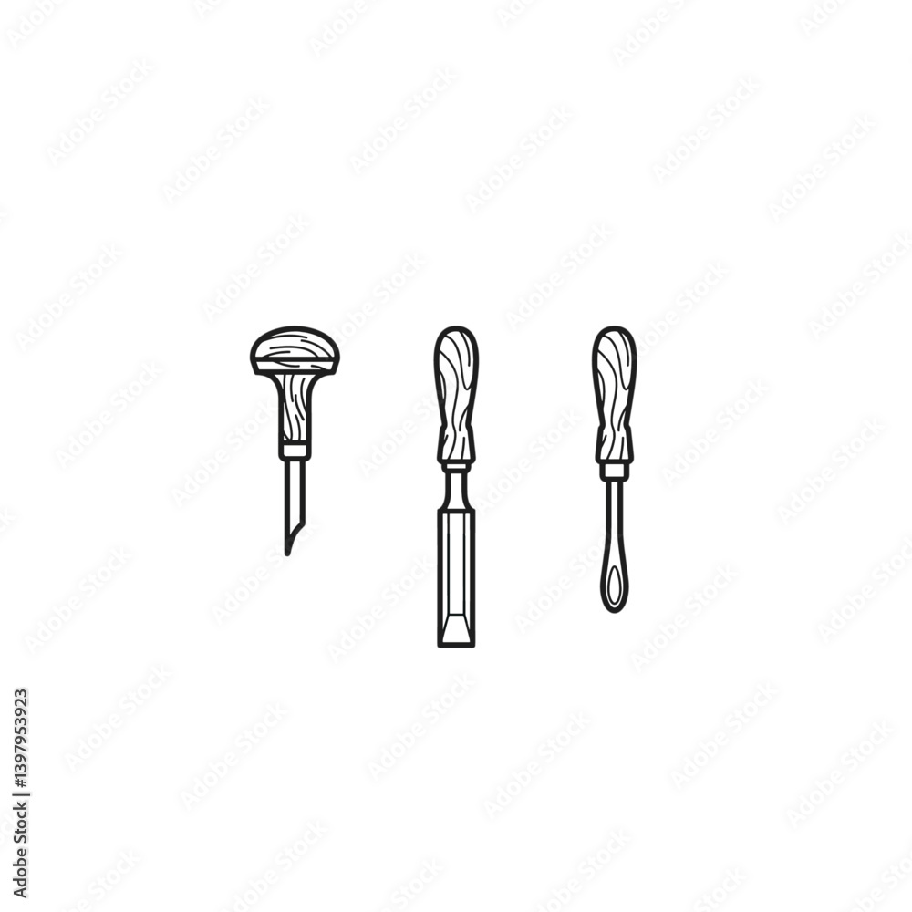 Wood carving tool icon logo flat vector design