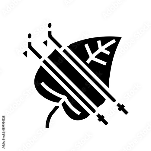 leaf nordic walking poles glyph icon vector illustration