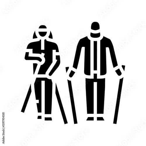 elderly couple nordic walking glyph icon vector illustration
