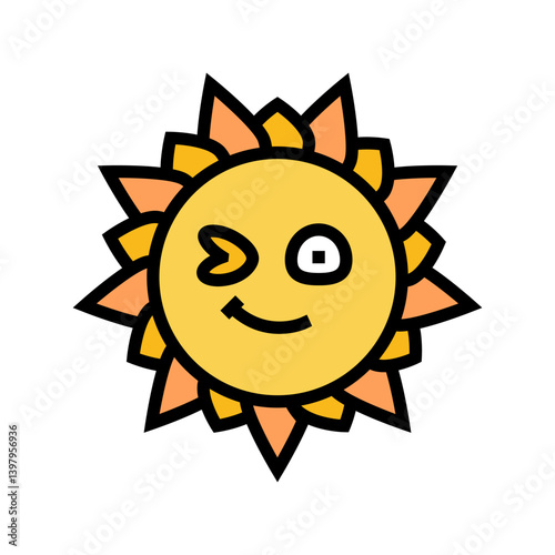 winking cute sun character color icon vector illustration