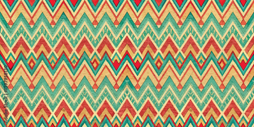Colorful zigzag patterned background in vibrant tones.