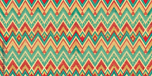 Colorful zigzag patterned background in vibrant tones.