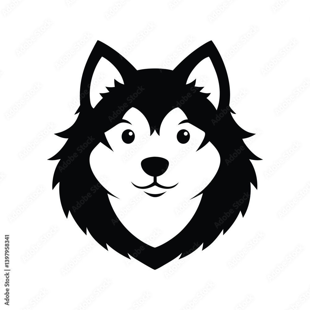 Obraz premium Black and white malamute head with fluffy face.eps