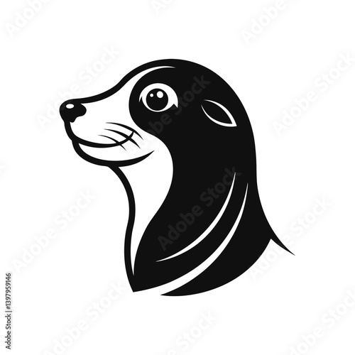 Black and white sea lion head with sleek outline.eps
