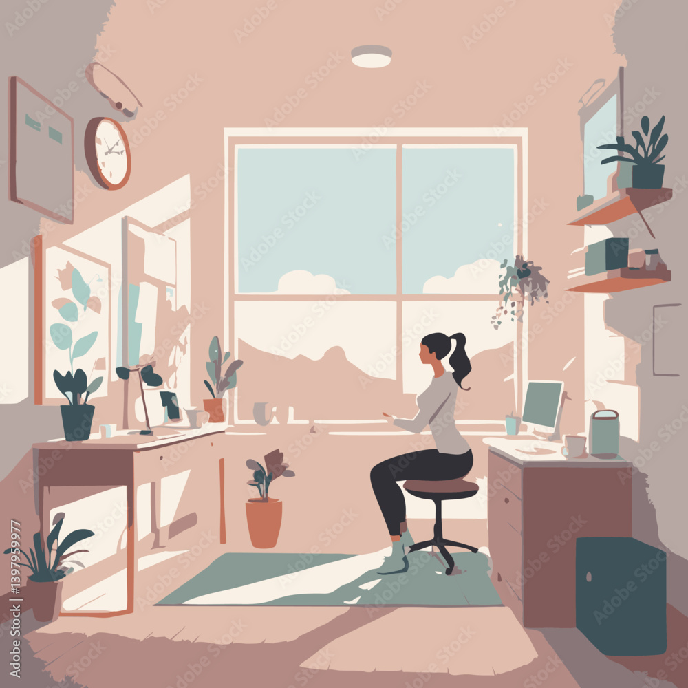 Fototapeta premium Morning Productivity Routine - Flat Vector Illustration