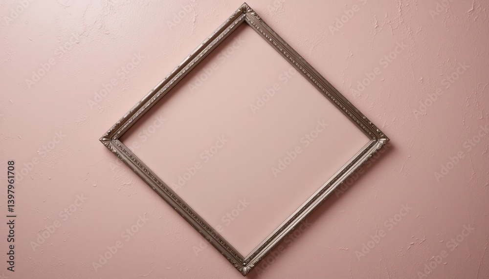 Fototapeta premium Artistic display of empty picture frame on soft pink wall interior design concept minimalist environment focus on aesthetic appeal
