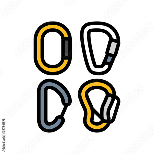 carabiners rock climbing color icon vector illustration