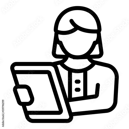 Psychologist woman and testimony notepad line icon, family psychology concept. Vector graphics. Woman with paper notes sign on white background, style mobile or design.