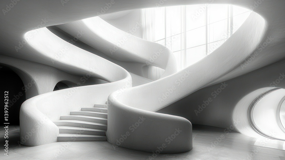 Sculptural Staircase: A Symphony in White Sculptural Staircase: A Symphony in White