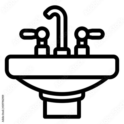 Sink with faucet tap line icon, house interior concept. Vector graphics. Ceramic washbasin sign on white background, style mobile or design.