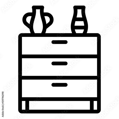 Chest with drawers and vases line icon, house interior concept. Vector graphics. Commode, furniture sign on white background, style mobile or design.