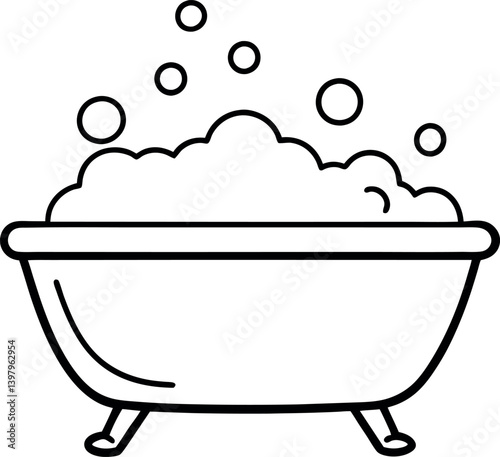 Minimalist Bathtub Outline Icon Elegant Black and White Spa Tub with Bubble Design