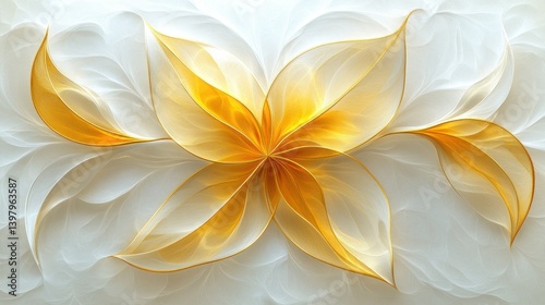 Delicate, golden flower on a textured white background