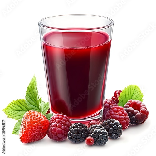 Berry Bliss in a Glass: A refreshing and vibrant berry juice, accompanied by an array of fresh berries, is the essence of this image, bursting with natural sweetness and the promise of vitality.