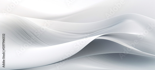 Mesmerizing abstract image of fluid dynamic waves and curves in soft monochrome gradient tones creating a serene and tranquil digital artwork with a minimalist contemporary and futuristic feel