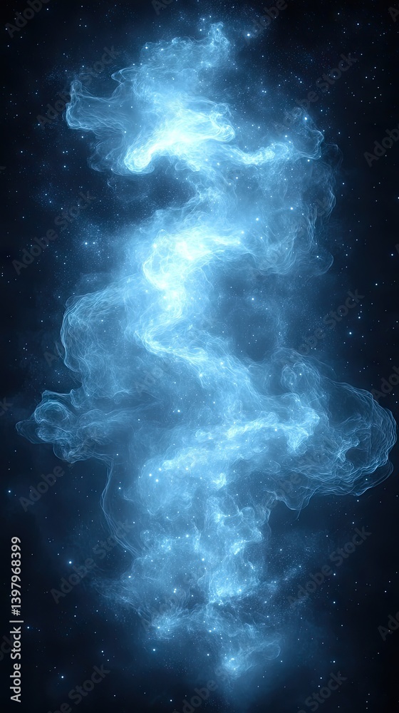 Fototapeta premium A mesmerizing blue nebula cloud illuminated from within against a dark backdrop with twinkling stardust