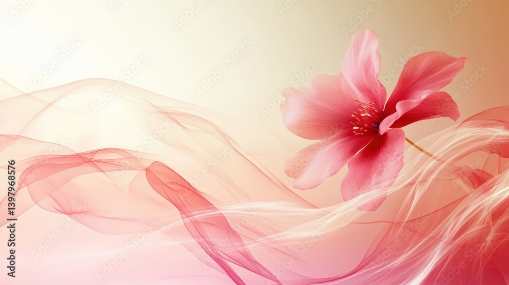 Delicate pink flower with flowing fabric Delicate pink flower with flowing fabric
