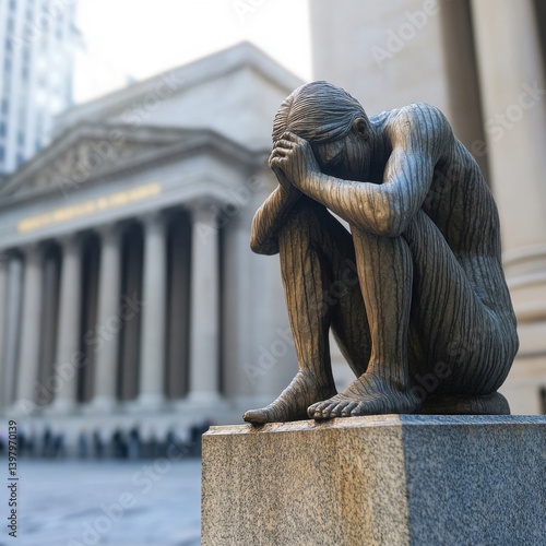 Bronze Seated Figure Statue in Urban Setting