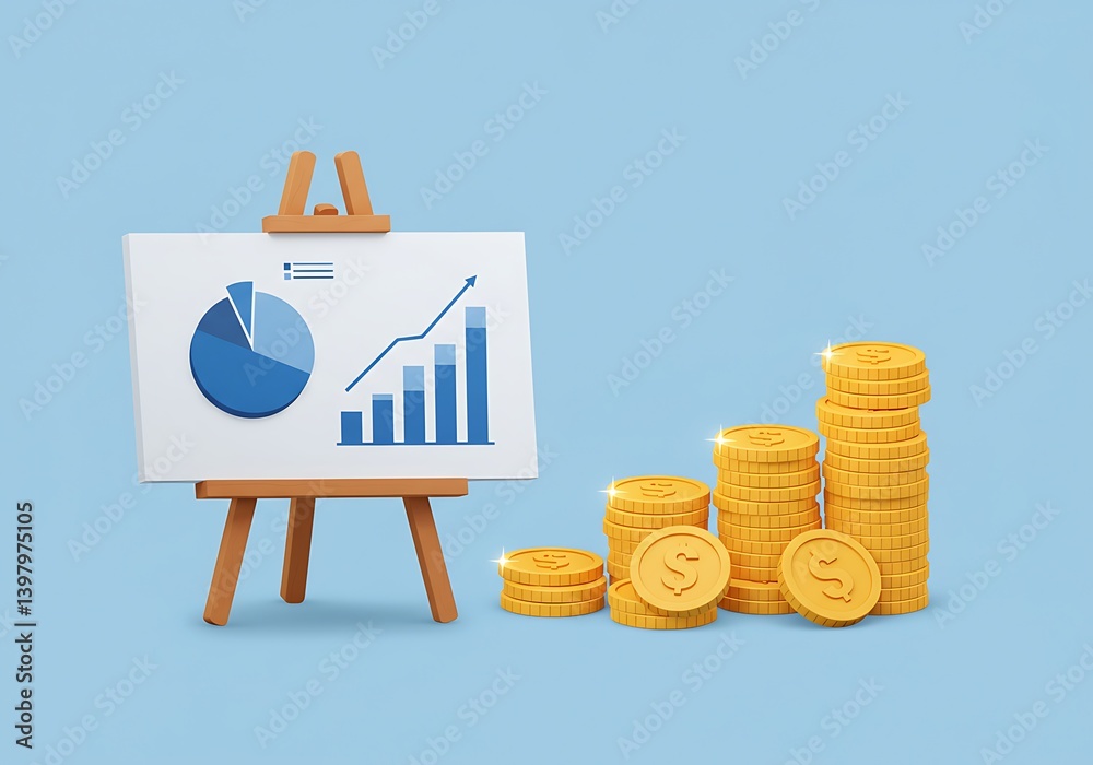 Financial Growth: Charts and Coins Illustrate Profitable Investment