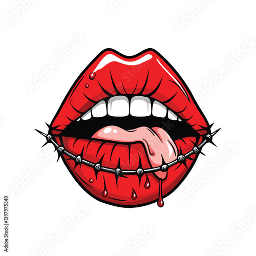 Edgy Mouth with Barbed Wire and Tongue