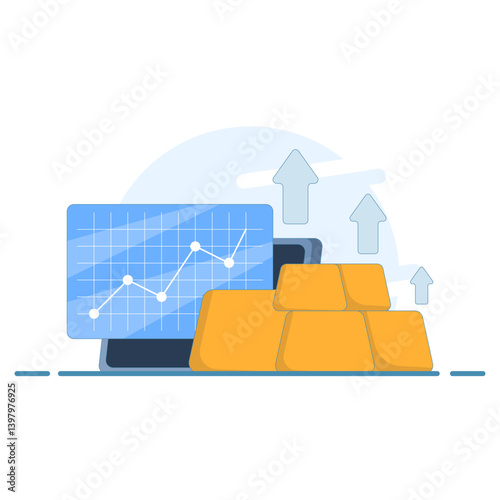gold investment concept. price increase and profit from gold sales every year. profit and success. see gold bullion price data. flat style design illustration in the background.