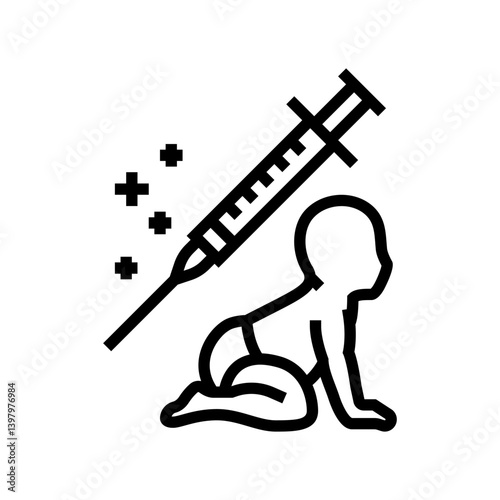 child vaccination immunization line icon vector illustration