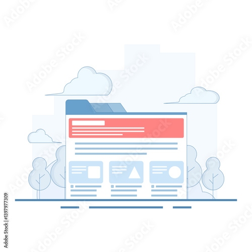 Website creation concept. An attractive website will make it easier for people to be interested. UI UX design using web campaign pulley home landing page flyer banner template with flat style.